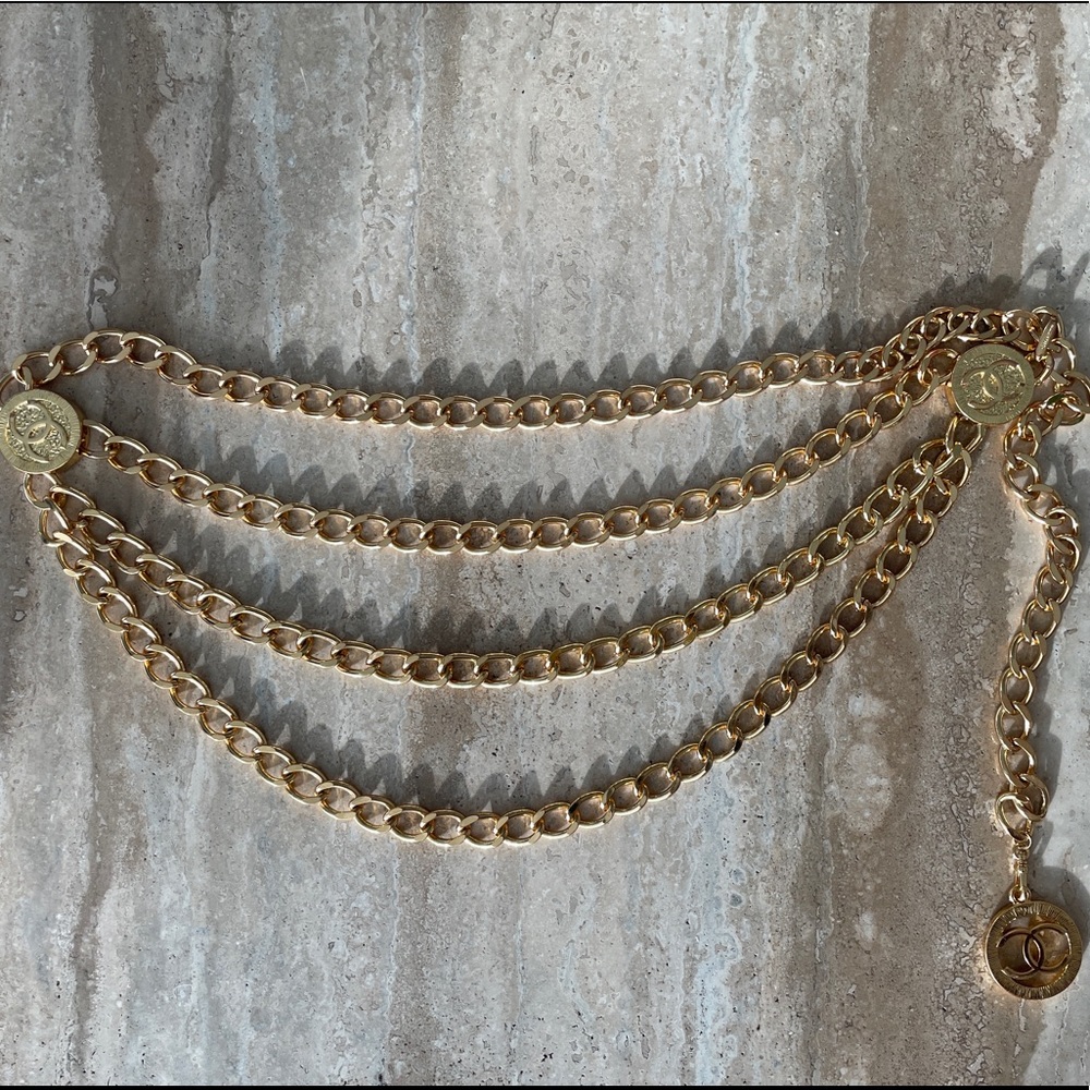 Chanel triple curb chain medallion belt